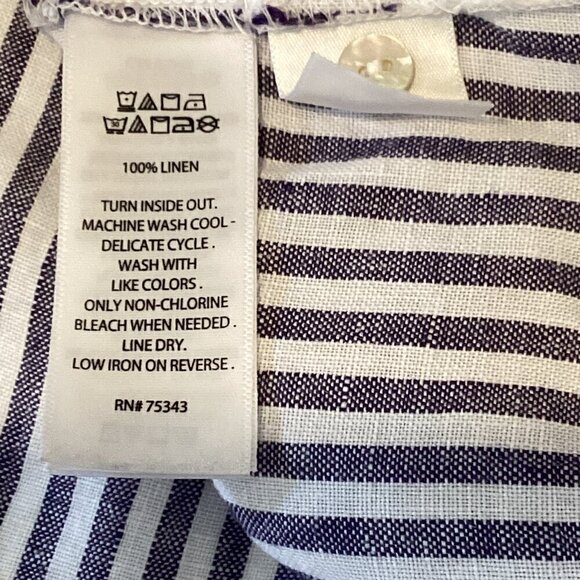 Tahari 100% Linen Button Up Hooded Overshirt Top Sz M Blue & White 290E - Picture 7 of 7